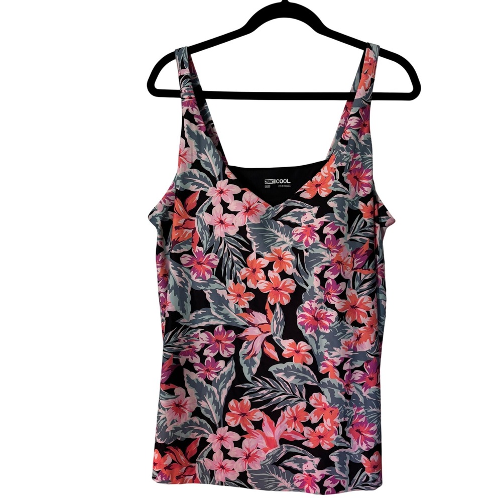 32 Degrees Cool Women's Tankini Swim Top XL NWT Floral Black Pink Swimsuit